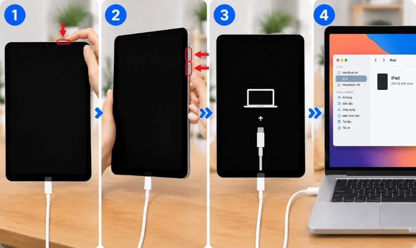 Thực hiện thao tác đưa iPad vào Recovery Mode