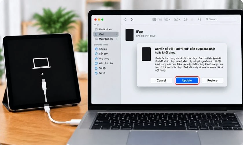 Khi máy tính hiển thị thông báo iPad đang ở chế độ khôi phục, chọn Update (Cập nhật)