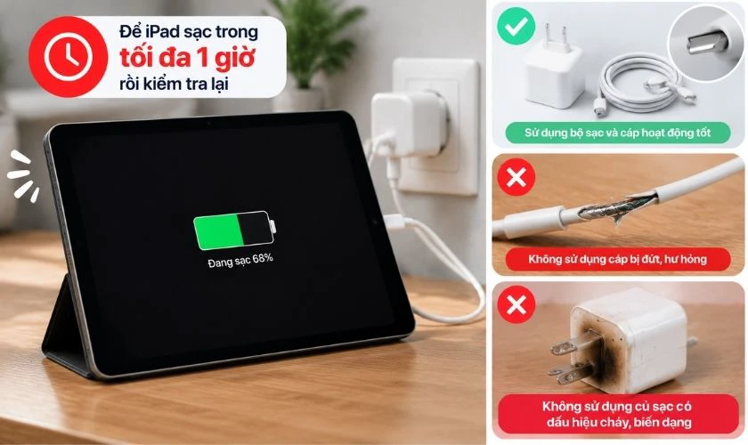 Sạc iPad và kiểm tra bộ sạc