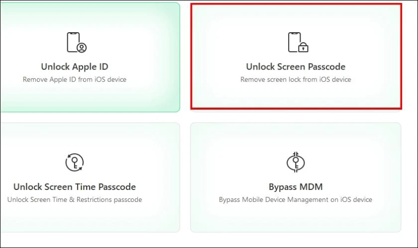 Khởi chạy v&agrave; chọn Unlock Screen Passcode