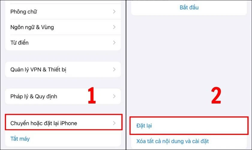 V&agrave;o mục Chuyển hoặc đặt lại iPhone v&agrave; chọn Đặt lại