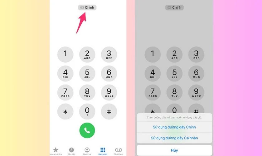 Khi gọi điện, bạn c&oacute; thể chọn SIM bằng c&aacute;ch nhấn v&agrave;o t&ecirc;n SIM