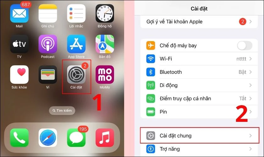 V&agrave;o ứng dụng C&agrave;i đặt, chọn C&agrave;i đặt chung