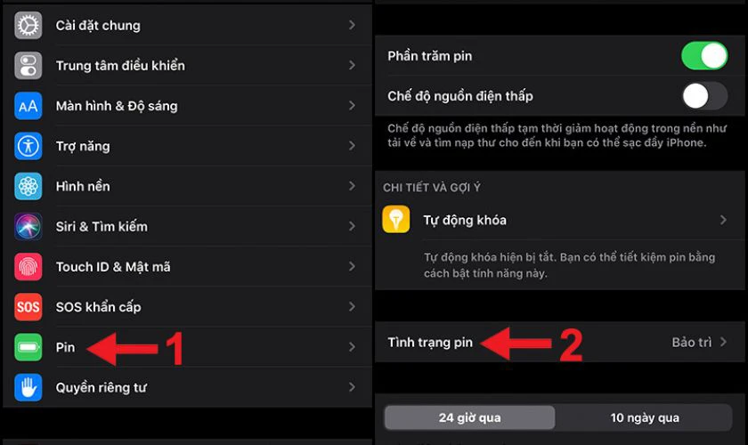 Bấm v&agrave;o icon b&aacute;nh răng cưa để v&agrave;o mục kiểm tra pin iPhone