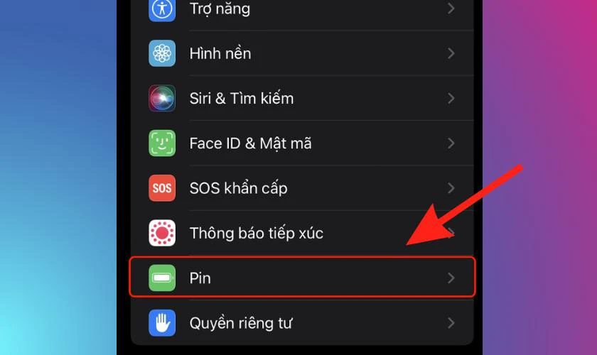 Chọn mục Pin