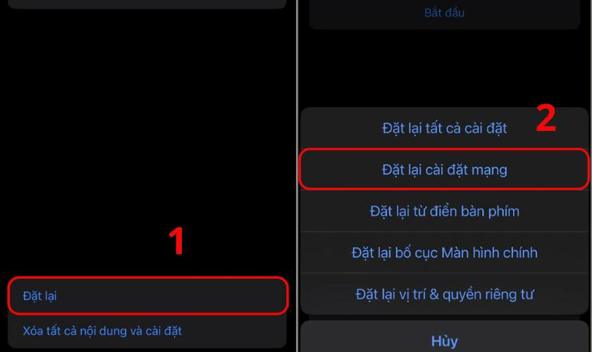 Chọn Đặt lại rồi chọn Đặt lại c&agrave;i đặt mạng