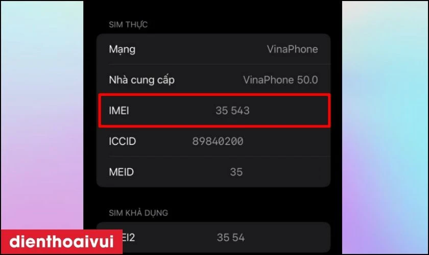  IMEI của iPhone 13 Mini 512GB cũ trầy xước