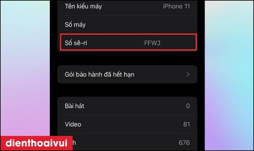 số Serial của iPhone 13 Mini 512GB cũ trầy xước