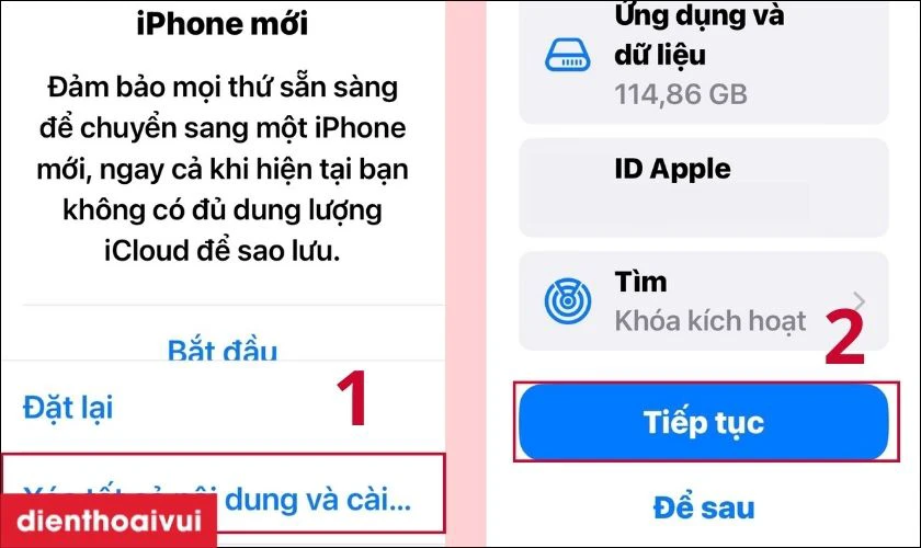 Bấm chọn X&oacute;a tất cả nội dung v&agrave; c&agrave;i đặt
