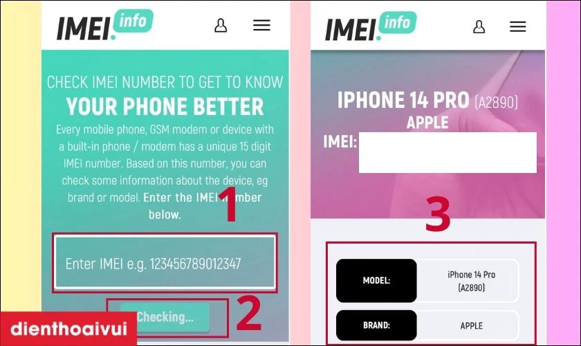 Nhập d&atilde;y số IMEI v&agrave;o khung để check
