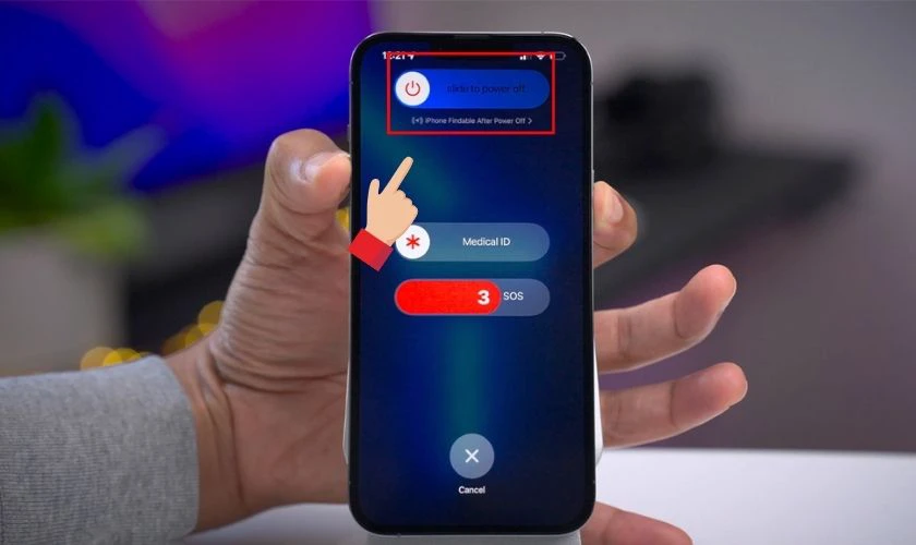 Kéo thanh trượt để tắt máy và chờ khoảng 30 giây