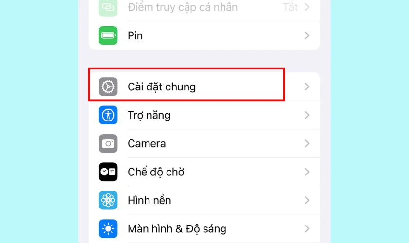 Mở ứng dụng Cài đặt trên màn hình chính điện thoại, sau đó chọn Cài đặt chung