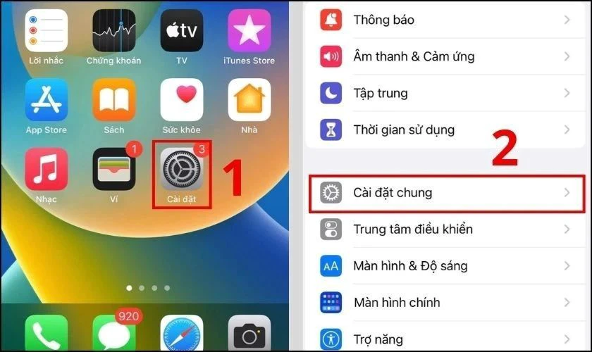 Vào Cài đặt chung iPhone