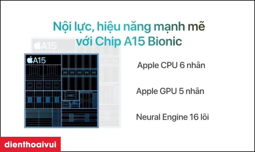 Cấu h&igrave;nh mạnh mẽ bởi Chip A15 Bionic