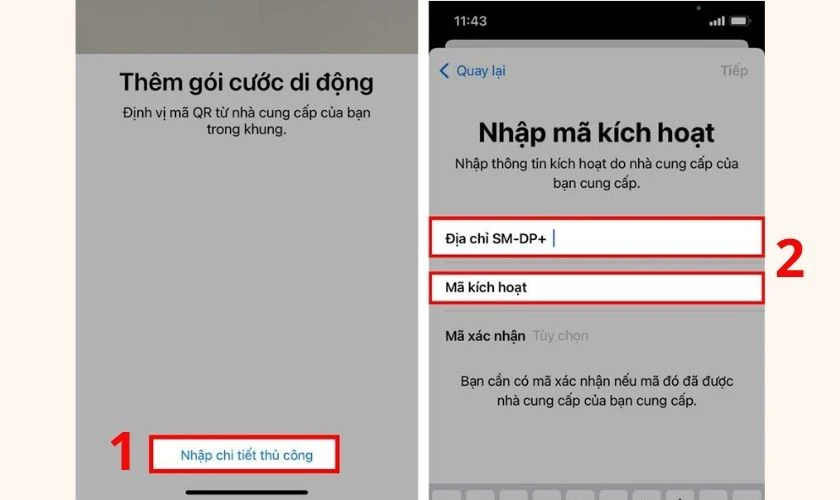 Nếu kh&ocirc;ng c&oacute; m&atilde; QR, nhấn tiếp tục v&agrave;o Nhập chi tiết theo c&aacute;ch thủ c&ocirc;ng
