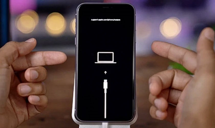 Nhấn cho đến khi m&aacute;y t&iacute;nh hiển thị th&ocirc;ng tin thiết bị trong chế độ Recovery Mode trong iTunes (hoặc Finder đối với m&aacute;y Mac)
