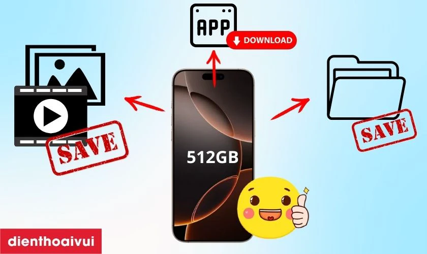 Với bộ nhớ trong l&ecirc;n đến 512GB, thiết bị mang lại kh&ocirc;ng gian lưu trữ lớn