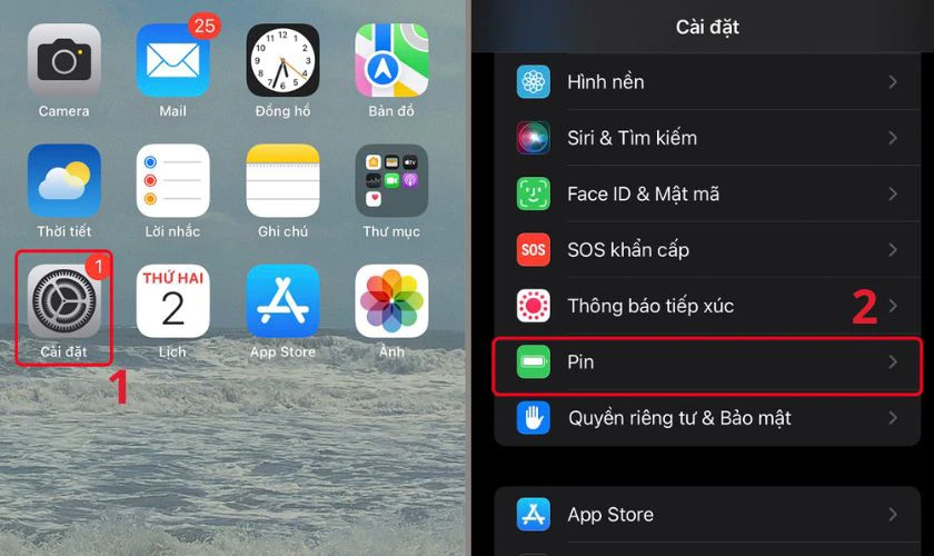 Truy cập Pin để xem t&igrave;nh trạng pin điện thoại hiện tại của bạn