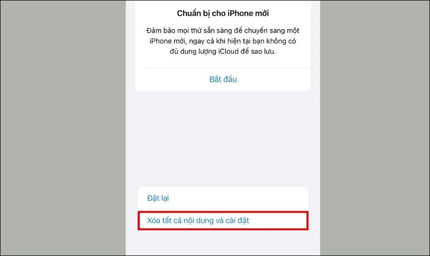 Bạn chọn v&agrave;o X&oacute;a tất cả nội dung v&agrave; c&agrave;i đặt