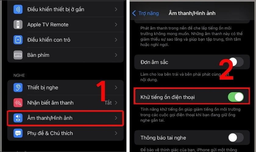 T&ugrave;y chọn Khử tiếng ồn điện thoại