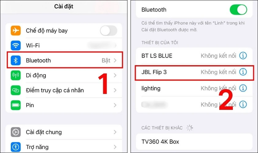 Kết nối bằng c&aacute;ch v&agrave;o C&agrave;i đặt chọn v&agrave;o Bluetooth