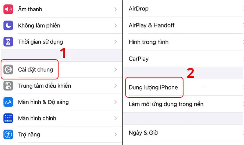 Vào cài đặt, kiểm tra dung lượng iPhone để xem danh sách ứng dụng đã cài đặt
