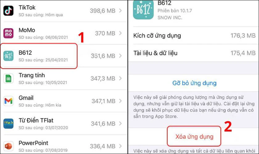 Nhấn vào biểu tượng của ứng dụng để xóa nhanh