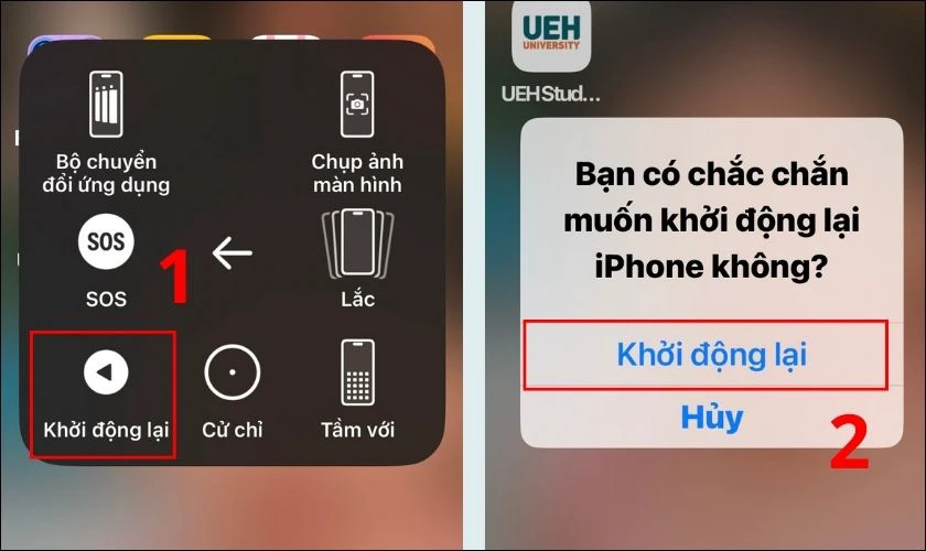 Nhấp v&agrave;o Khởi động lại v&agrave; chờ iPhone ho&agrave;n tất qu&aacute; tr&igrave;nh n&agrave;y
