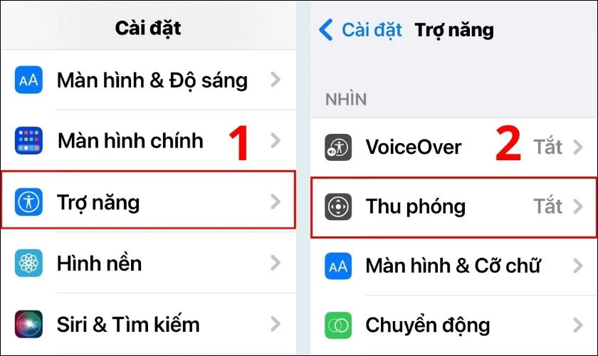 Tắt chế độ ph&oacute;ng to m&agrave;n h&igrave;nh khi điện thoại iPhone bị m&agrave;n h&igrave;nh trắng mờ