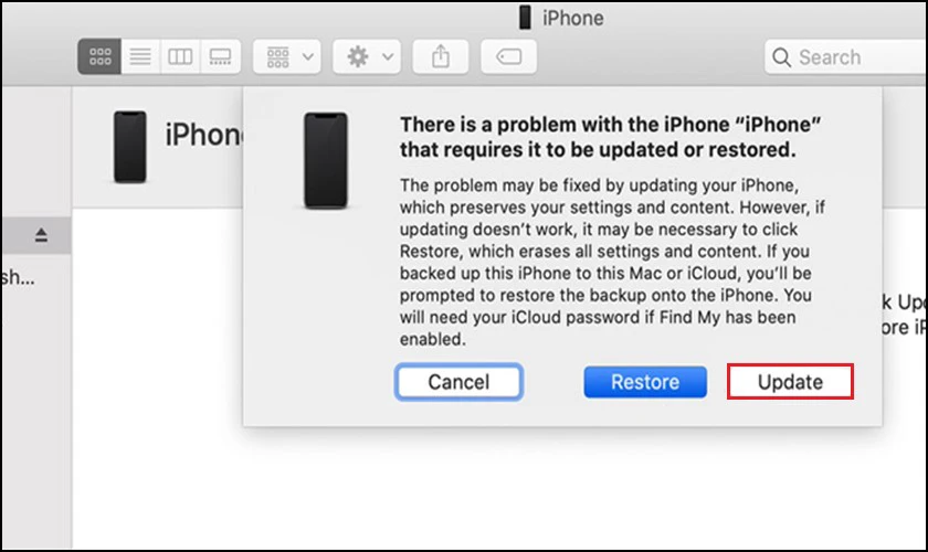 Nhấn v&agrave;o Update để khắc phục iPhone bị treo t&aacute;o