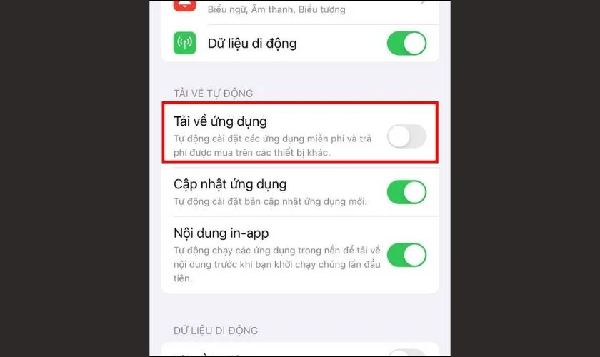 T&igrave;m đến phần Tải về ứng dụng v&agrave; gạt n&uacute;t sang tr&aacute;i để tắt chức năng n&agrave;y