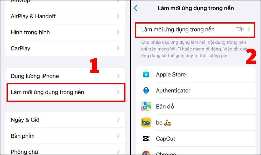 T&igrave;m v&agrave; chọn L&agrave;m mới ứng dụng trong nền rồi tắt