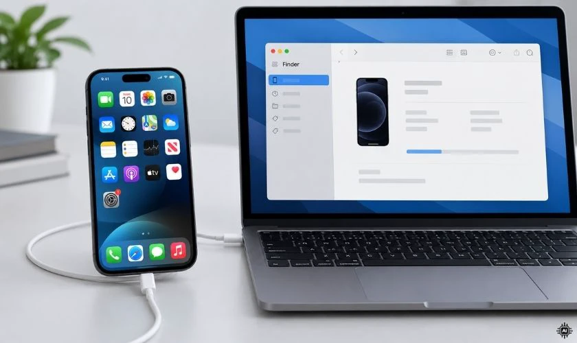 Kết nối iPhone với Finder hoặc ứng dụng hỗ trợ trên máy tính