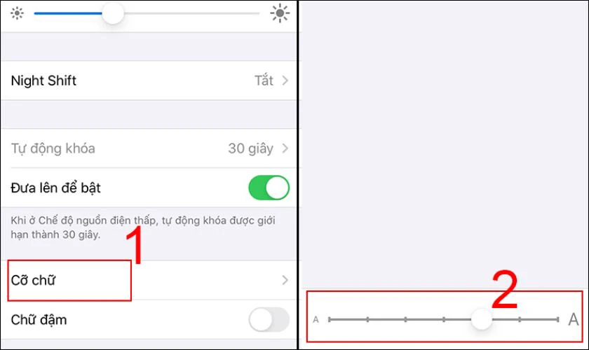 Chọn Cỡ chữ, k&eacute;o thanh điều chỉnh để tăng k&iacute;ch thước chữ