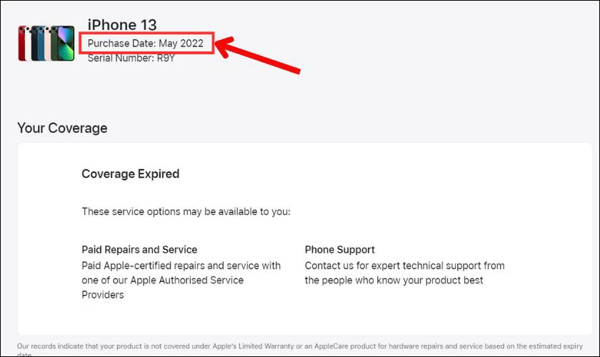 Nếu hiển thị Purchase Date th&igrave; iPhone đ&atilde; được Active