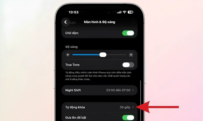 Điều chỉnh độ sáng và thời gian tự động khóa màn hình