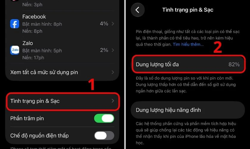 Thường xuyên theo dõi tình trạng pin trong Cài đặt
