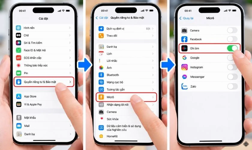 Cấp quyền micro cho ứng dụng ghi âm