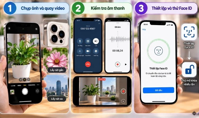 Kiểm tra camera, loa, mic và Face ID