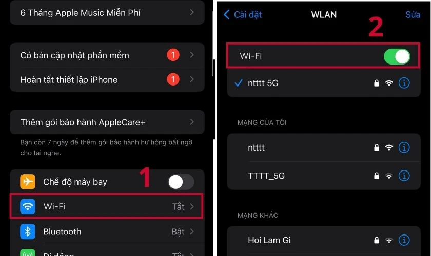 Tắt Wi-Fi v&agrave; bật lại khi iPhone kh&ocirc;ng bắt được Wi-Fi