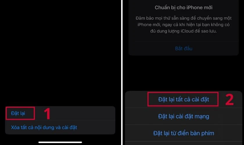 Tiếp theo, chọn Đặt lại v&agrave; chọn mục Đặt lại tất cả c&agrave;i đặt