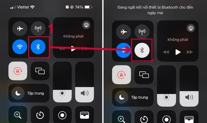 Vuốt m&agrave;n h&igrave;nh điện thoại từ tr&ecirc;n xuống v&agrave; ấn chọn v&agrave;o biểu tượng Bluetooth để tắt, bật