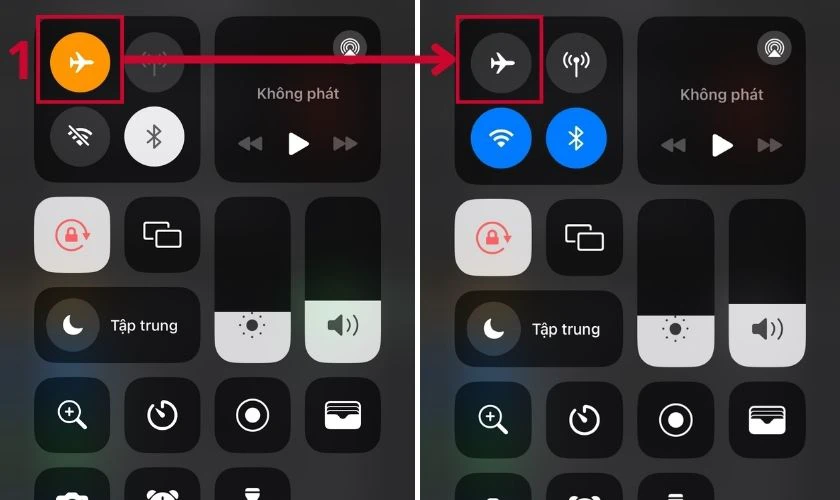 Bật/Tắt chế độ m&aacute;y bay khi iPhone kh&ocirc;ng kết nối được Wi-Fi