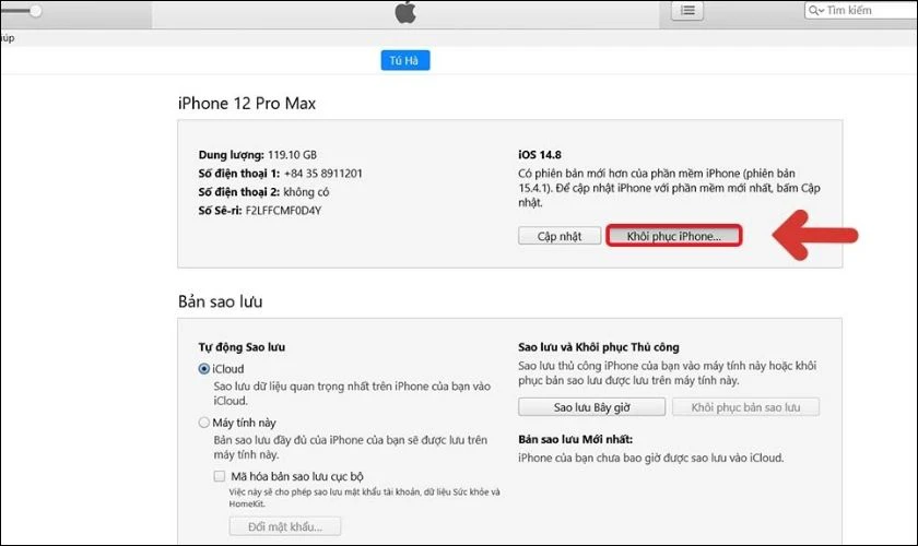 Bạn chọn vào Khôi phục iPhone