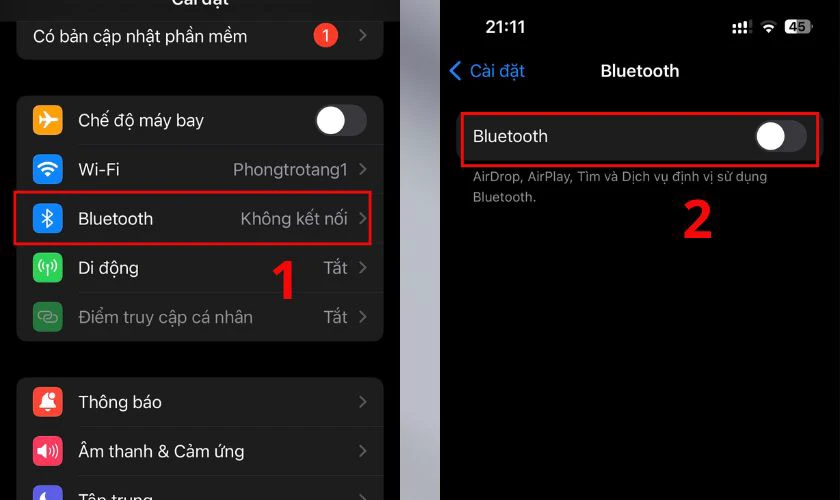Ngắt kết nối Bluetooth tr&ecirc;n iPhone