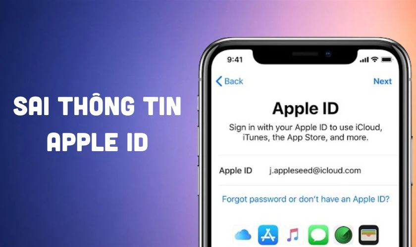 Thông tin đăng nhập tài khoản ID Apple không chính xác
