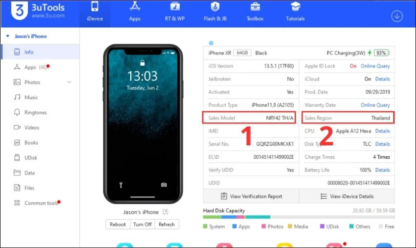 Sử dụng 3uTools để xem m&atilde; m&aacute;y iPhone