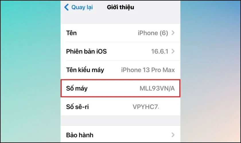 Tại mục Số m&aacute;y sẽ hiển thị m&atilde; m&aacute;y 