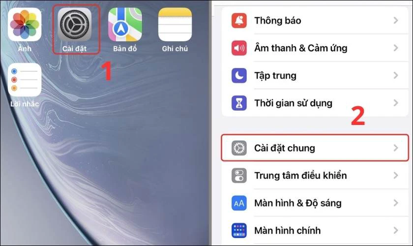 Mở C&agrave;i đặt tr&ecirc;n điện thoại chọn C&agrave;i đặt chung