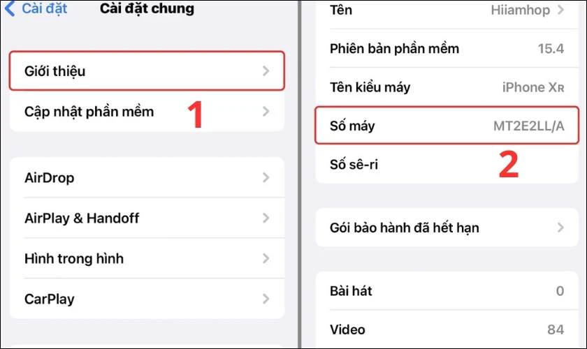Chọn mục Số m&aacute;y trong mục Giới thiệu để xem m&atilde; m&aacute;y